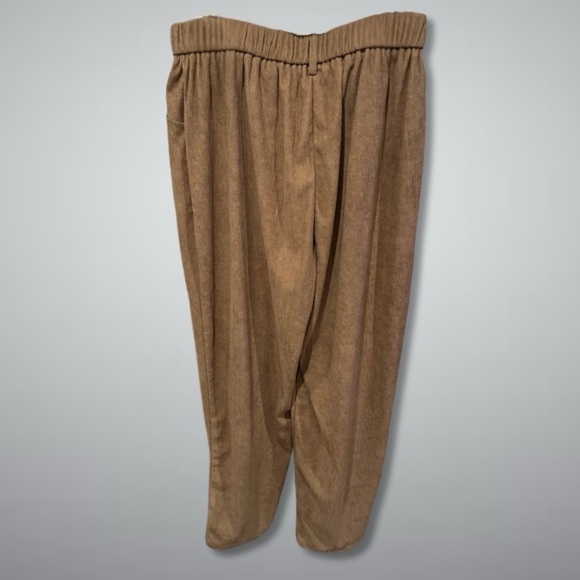 Baggy Trouser Corduroy Pants Elastic Waist Cropped Polyester Brown Women’s US L - Picture 6 of 6